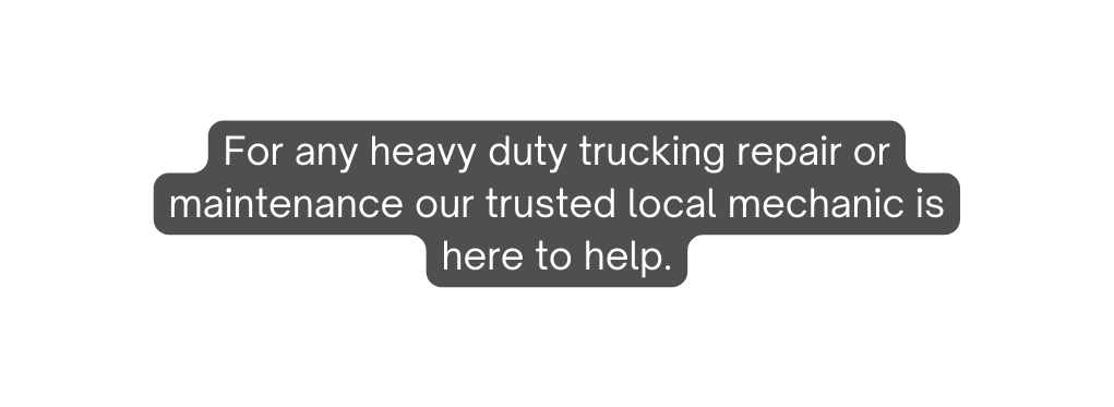 For any heavy duty trucking repair or maintenance our trusted local mechanic is here to help
